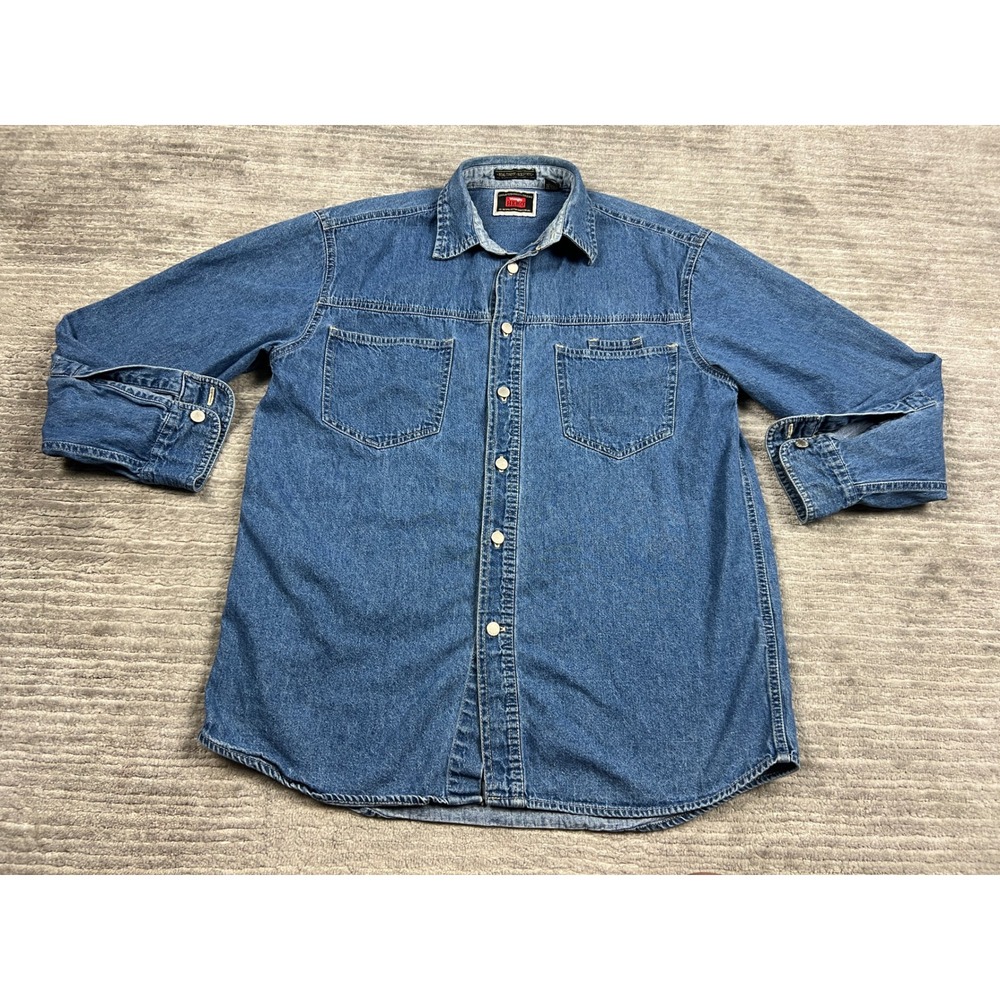 Wrangler Hero Denim Shirt Mens Medium Blue Long Sleeve Button Down Workwear
